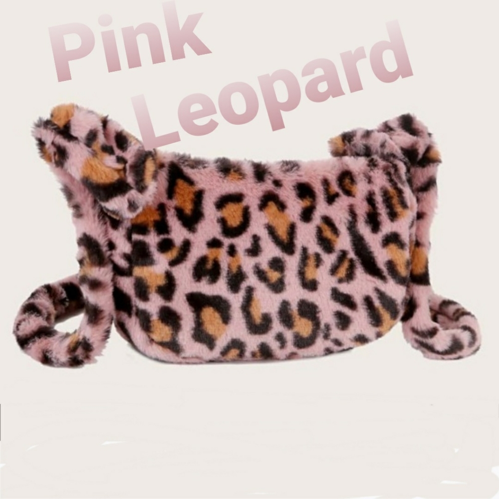 NWOT PINK LEOPARD FAUX FUR CROSSBODY